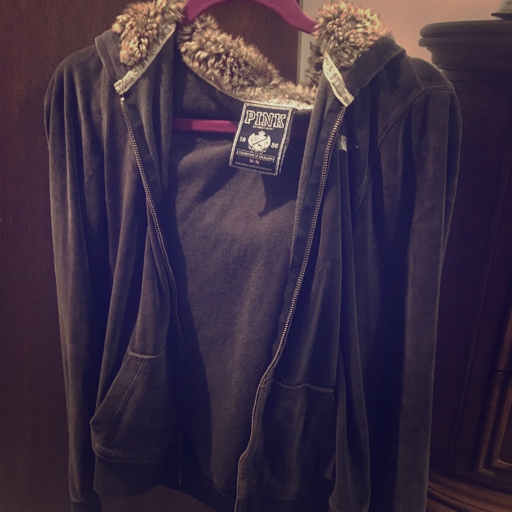 PINK furry hooded zip-up